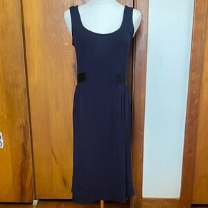 Adrienne Vittadini Navy Blue Midi Dress Rayon Waist Detail Capsule Office Casual